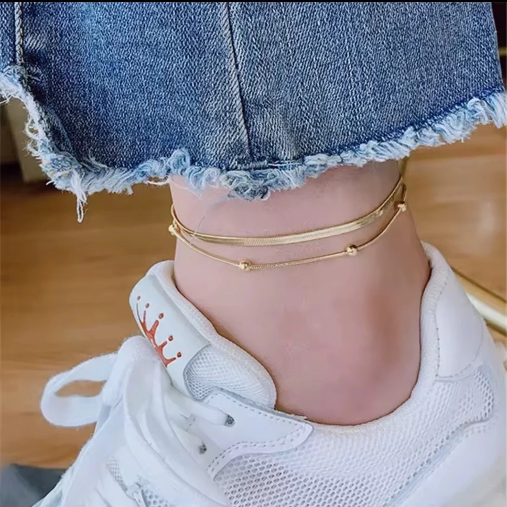 18K Gold Double-Layer Anklets
